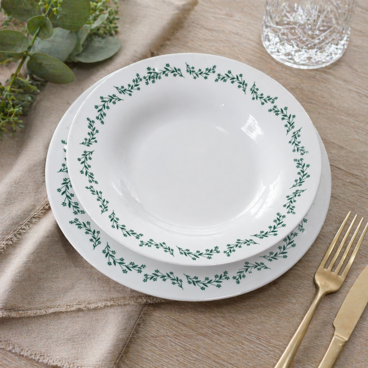 Prato Raso Menu Opaline Borda Verde