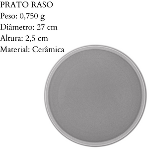 Prato raso 27cm Vadim Cinza Claro Wolff cerâmica elegante Rojemac