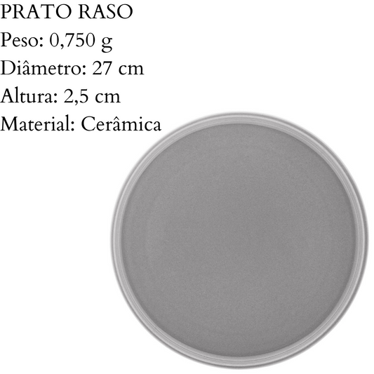 Prato raso 27cm Vadim Cinza Claro Wolff cerâmica elegante