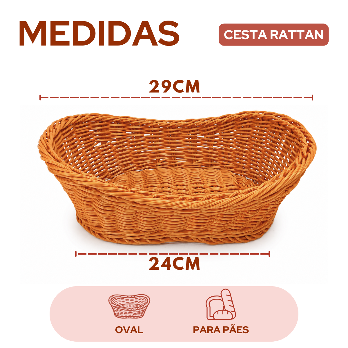 Cesto Oval Polyratan 29x19cm Pães