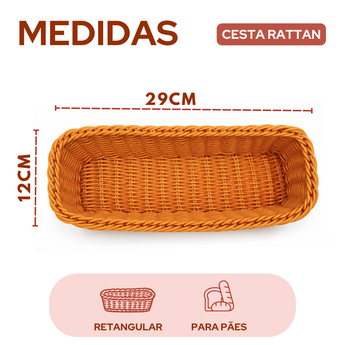 Cesto Retangular Polyratan 29x12cm