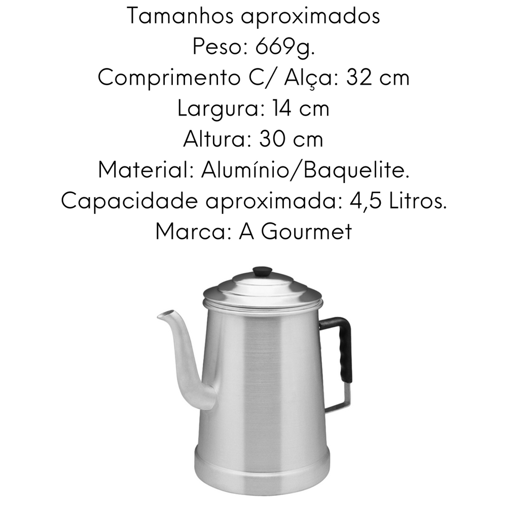 Bule Hotel em Aluminio Com Cabo Baquelite 4,5L ABC