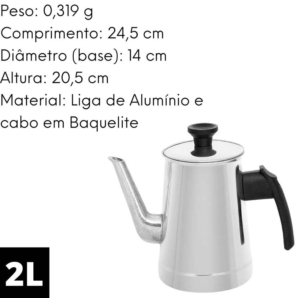 Fervedor Bule C/ Tampa Bico Aluminio 2L Ramos