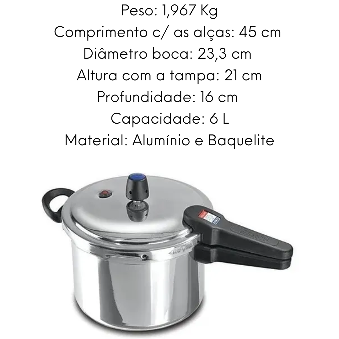 Panela de Pressão Aluminio Polida 6L Ramos