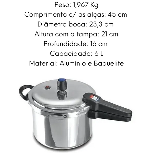 Panela de Pressão Aluminio Polida 6L