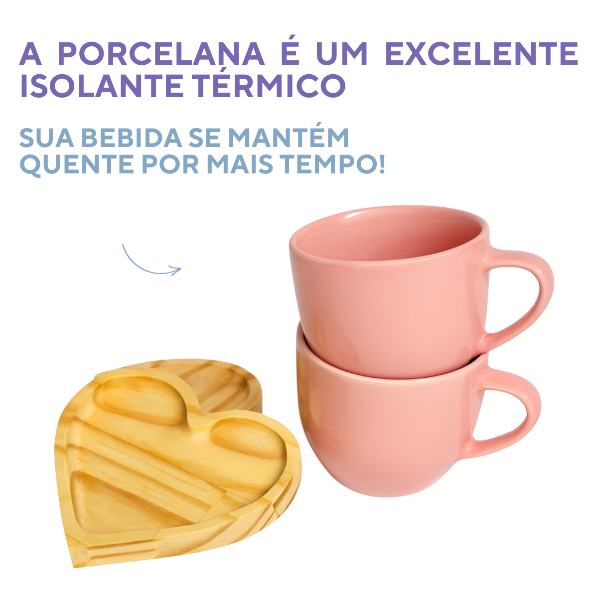 Kit 6 Xicara Porcelana Rosa Com Pires Coração
