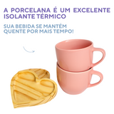 Xicara Chá Rosa Porcelana e Pires Coração
