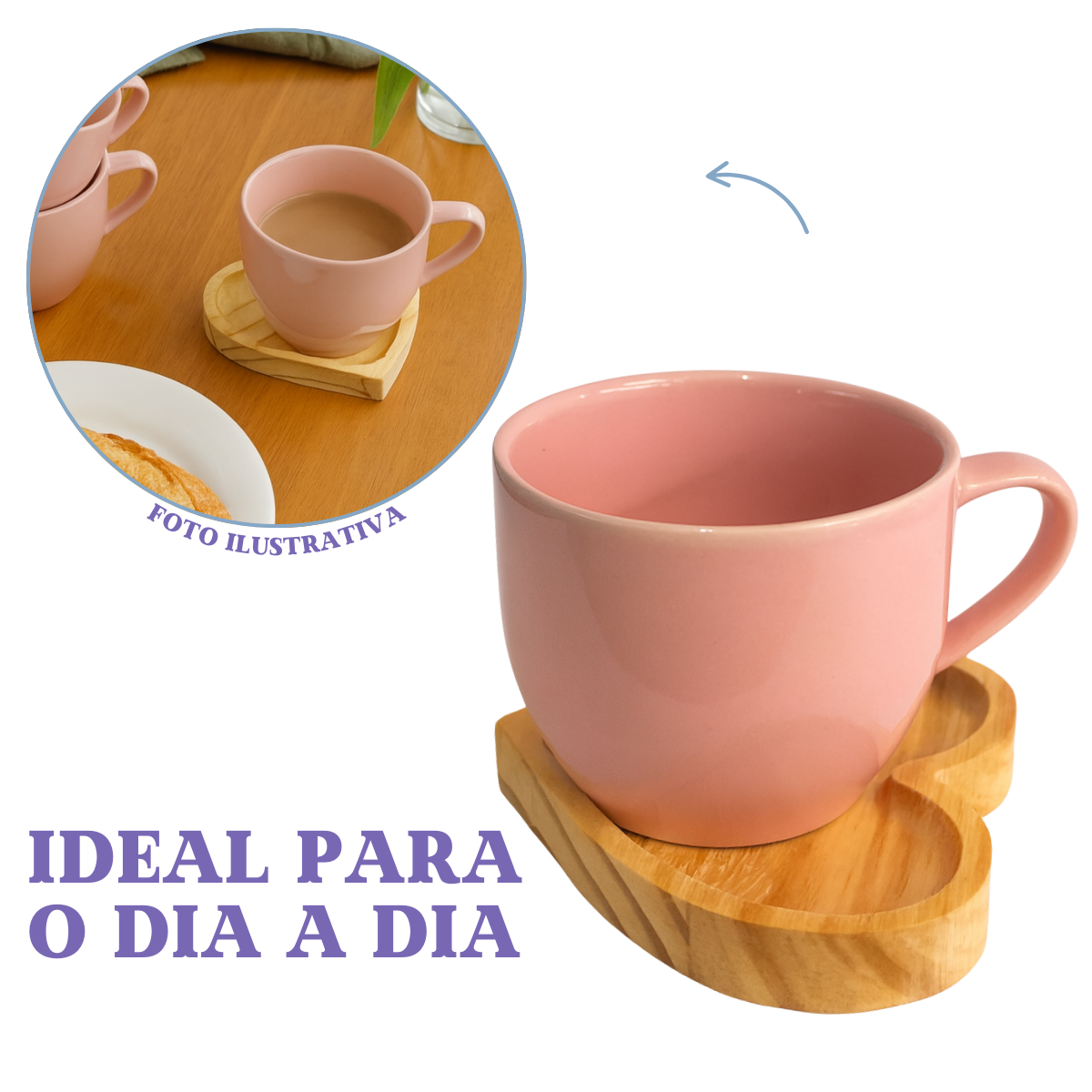 Kit 6 Xicara Porcelana Rosa Com Pires Coração