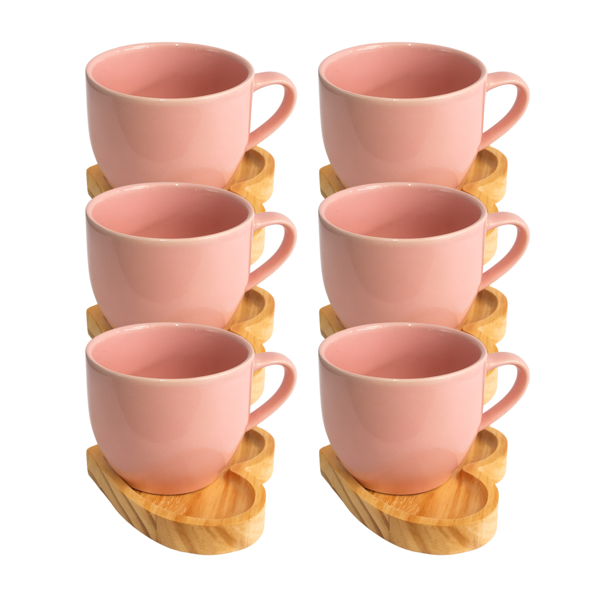Kit 6 Xicara Porcelana Rosa Com Pires Coração