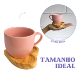 Xicara Chá Rosa Porcelana e Pires Coração