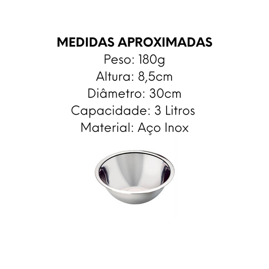 Tigela Bowl de Aço Inox 3L