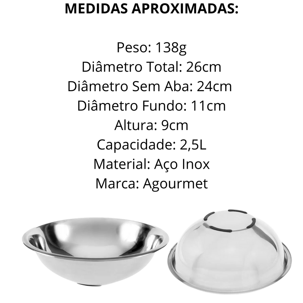 Tigela Bowl em Aço Inox 26cm Com Base - A Gourmet