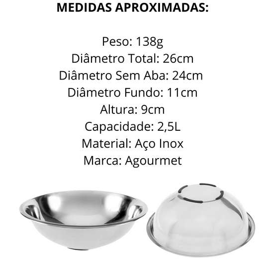 Tigela Bowl em Aço Inox 26cm Com Base