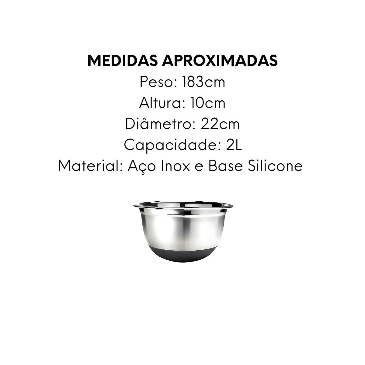 Tigela Bowl em Aço inox Com Base de Silicone 2L - A Gourmet