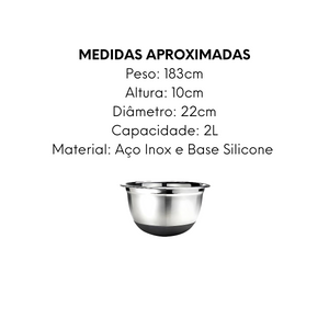 Tigela Bowl em Aço inox Com Base de Silicone 2L - A Gourmet