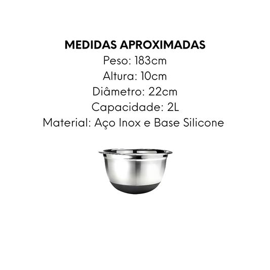 Tigela Bowl em Aço inox Com Base de Silicone 2L