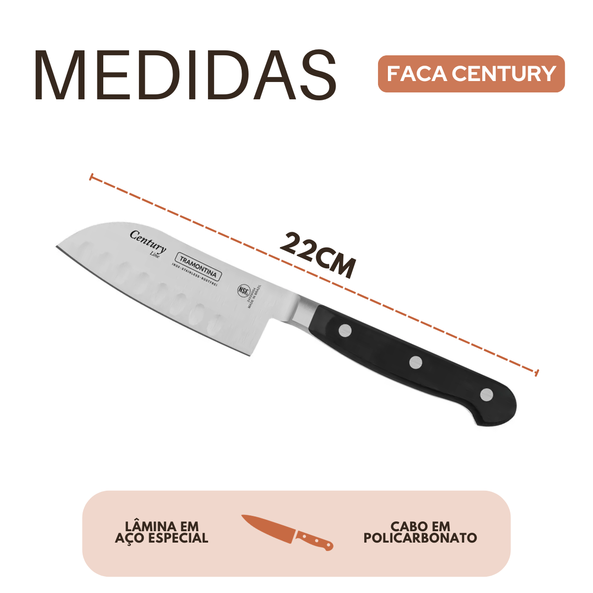 Faca Tramontina Santoku Century 4°