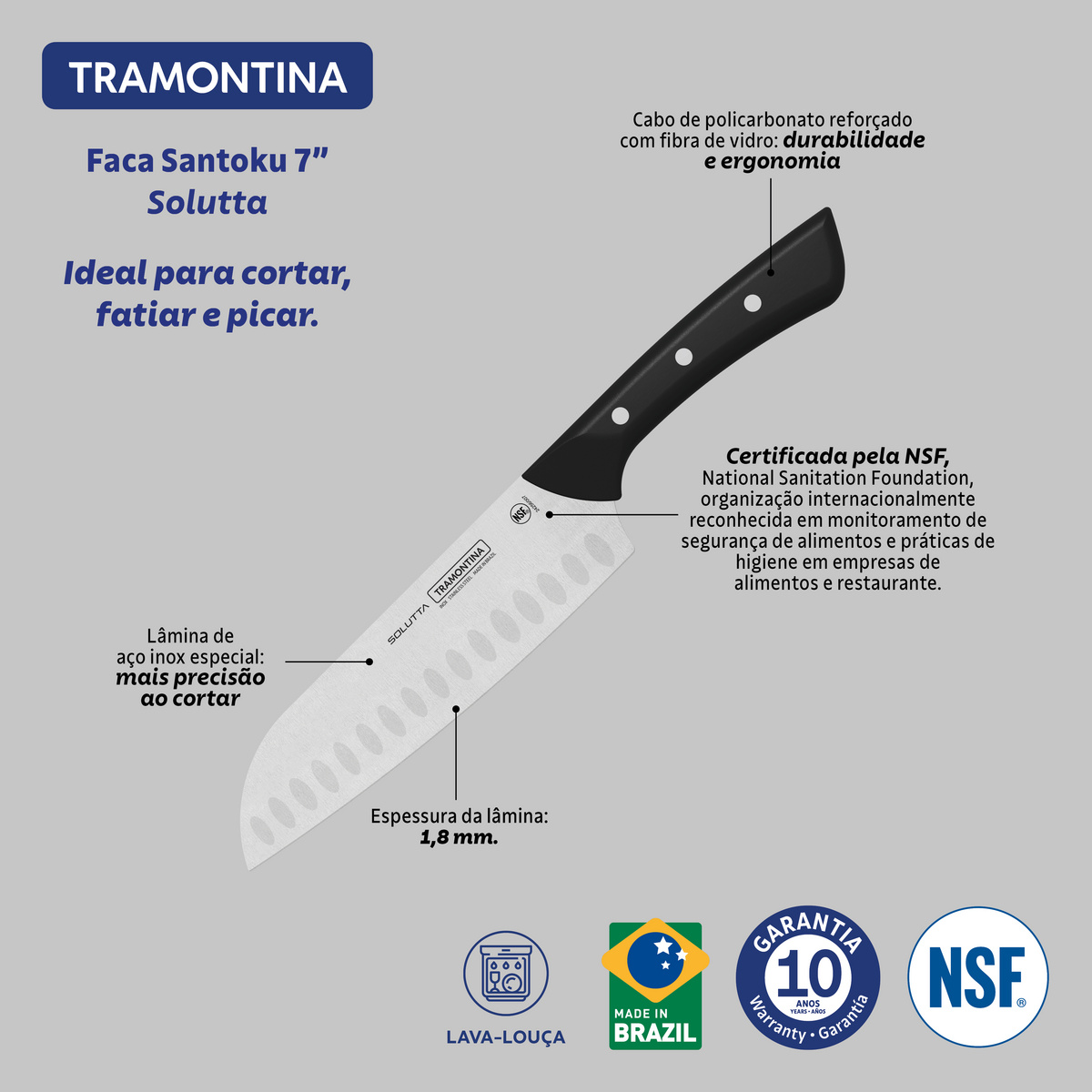 Faca Tramontina Santoku Century 7°