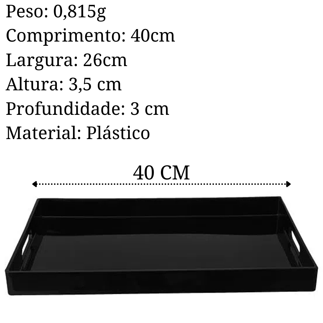 Bandeja Retangular Black 40cm Com Alça Mimo Mimo Style