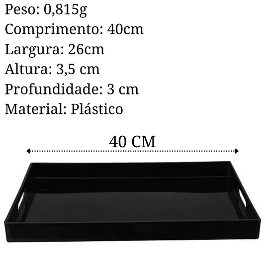 Bandeja Retangular Black 40cm Com Alça Mimo