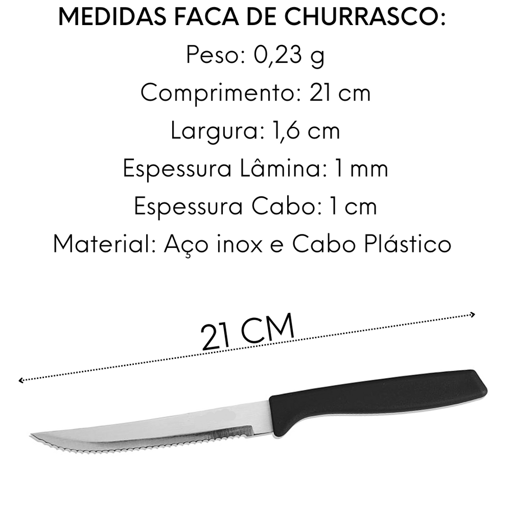 Faca de Churrasco Color Preto em Aço Inox Original