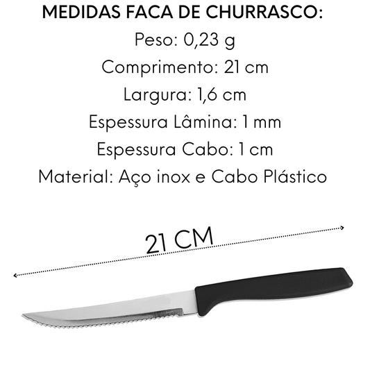 Faca de Churrasco Color Preto em Aço Inox