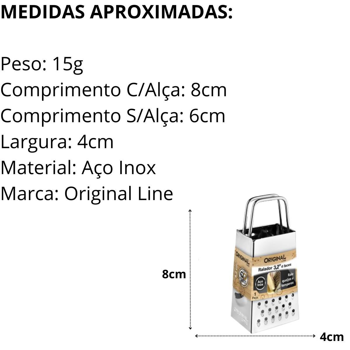 Mini Ralador 4 Faces 8cm Aço Inox - A Gourmet