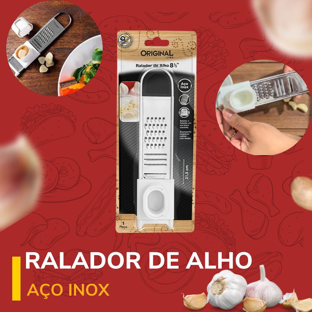 Ralador Alho em Aço inox 21,5cm - A Gourmet