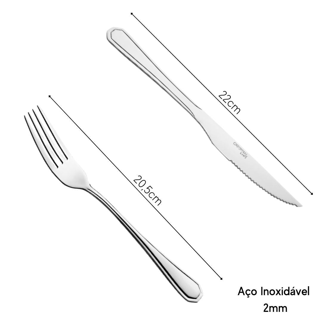 Kit Garfo Mesa e Faca Churrasco 24 Peças