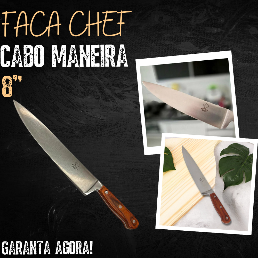 Faca Chefe Cozinha Cabo Madeira - A Gourmet