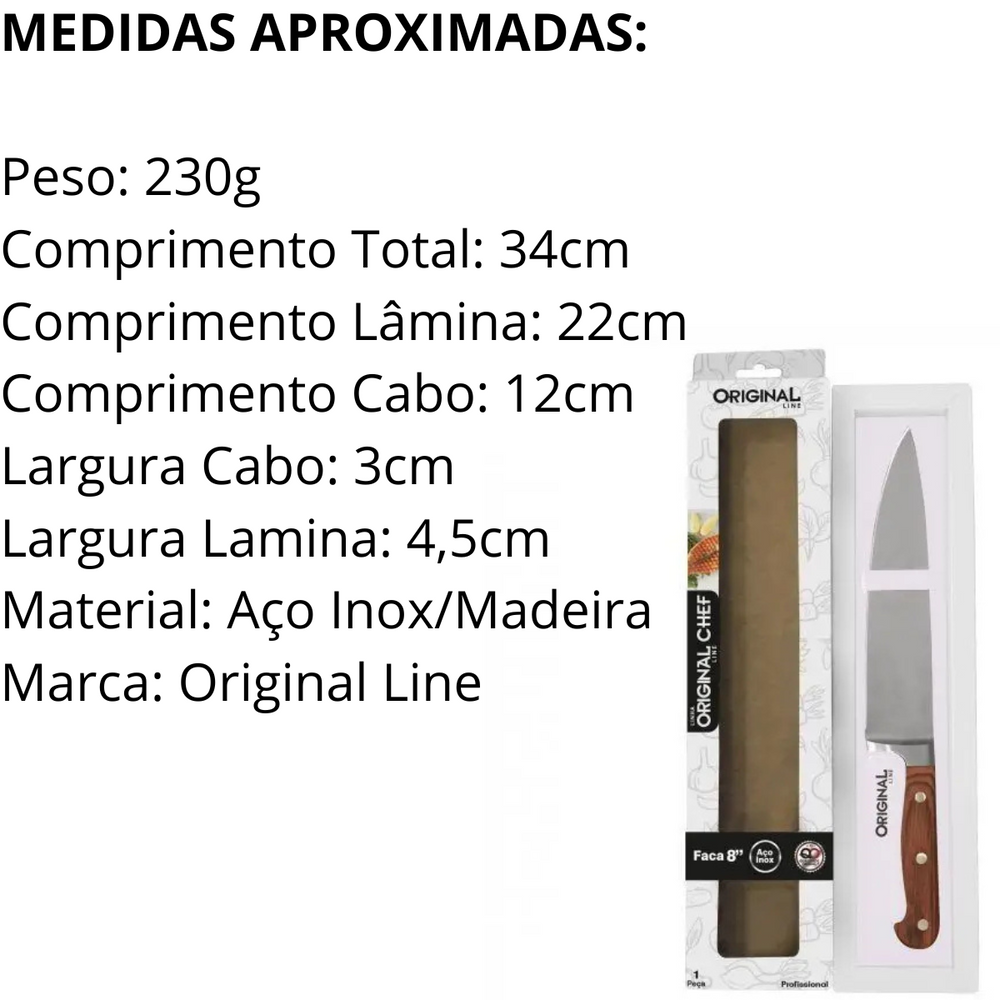 Faca Chefe Cozinha Cabo Madeira - A Gourmet