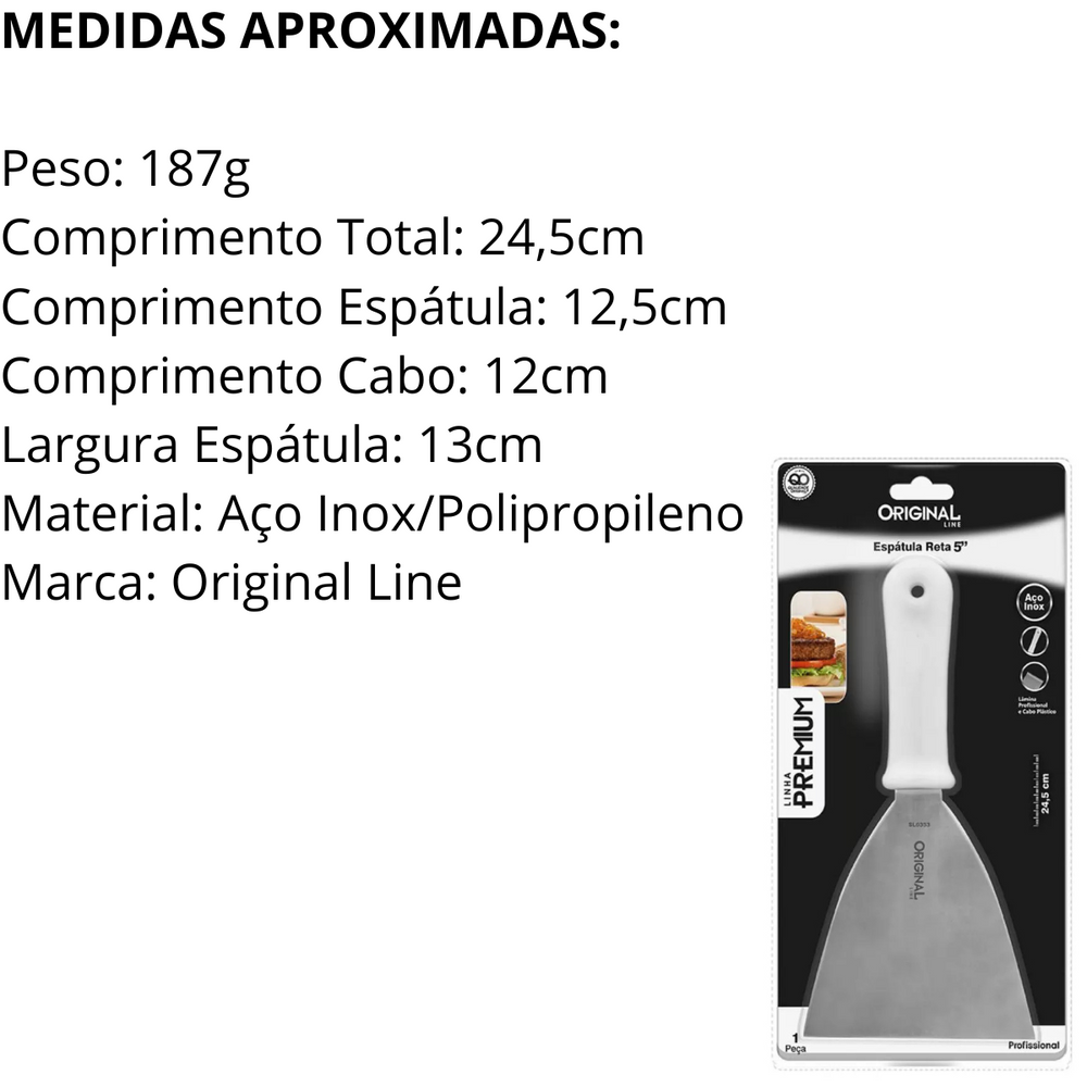 Espátula Reta Premium 5° Aço Inox - A Gourmet