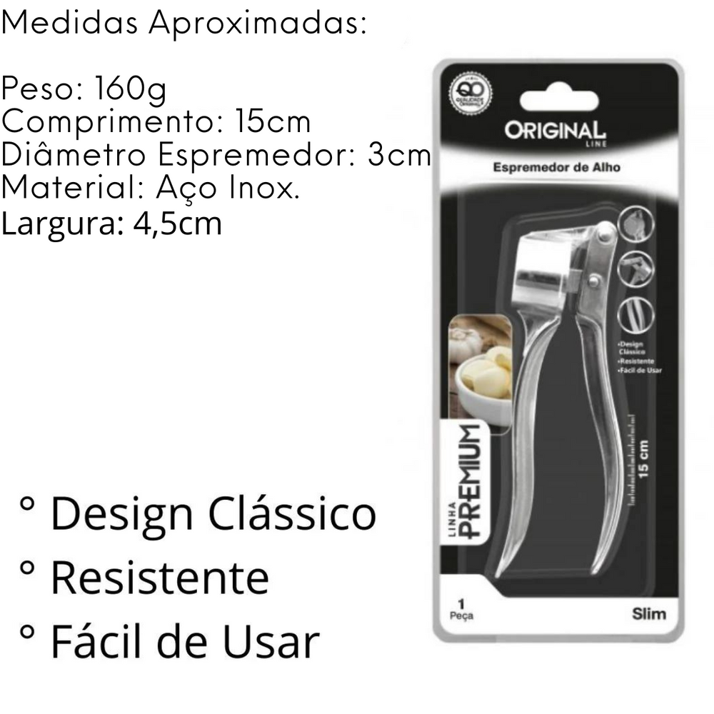 Espremedor de Alho Premium em Aço Inox Original