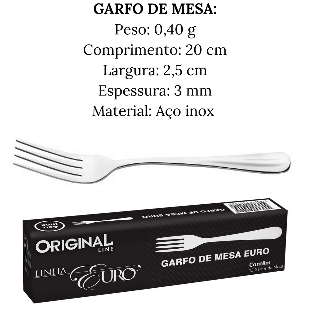 Garfo de Mesa Euro em Aço inox Original