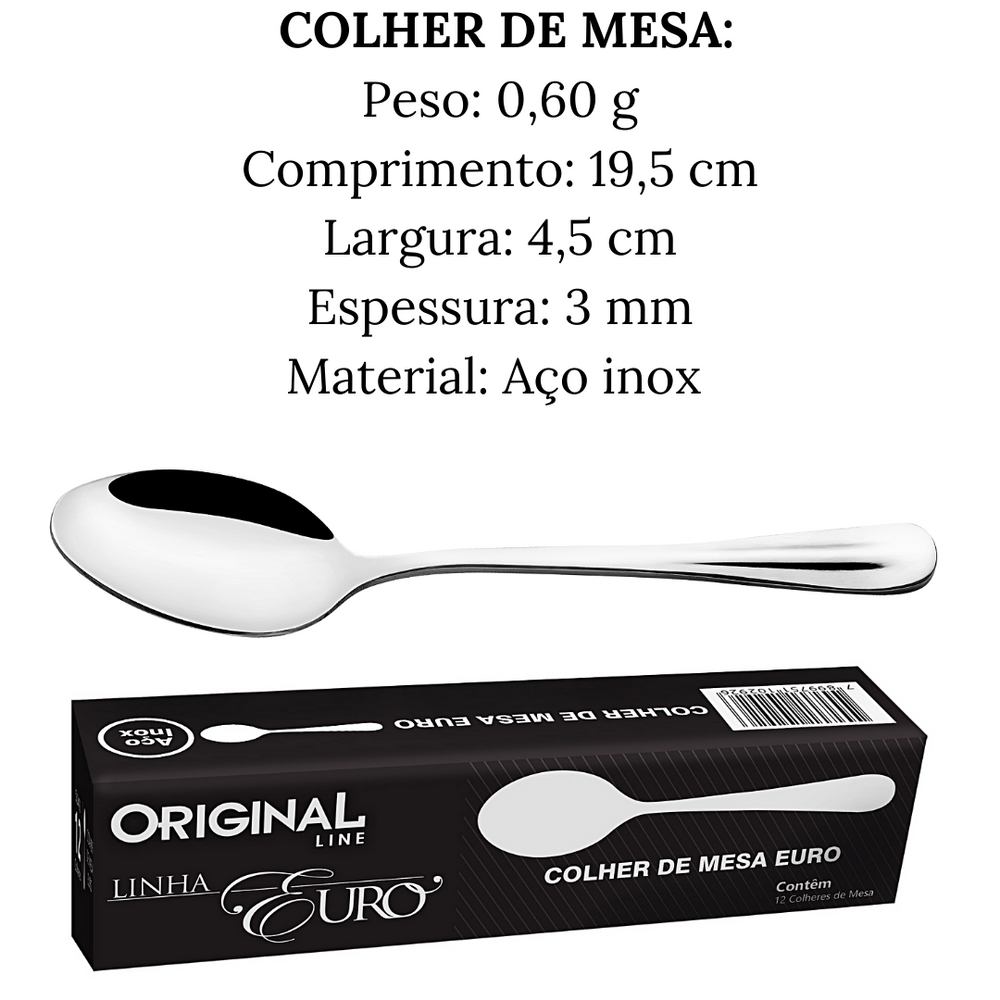 Colher de Mesa Euro Aço Inox Original Original