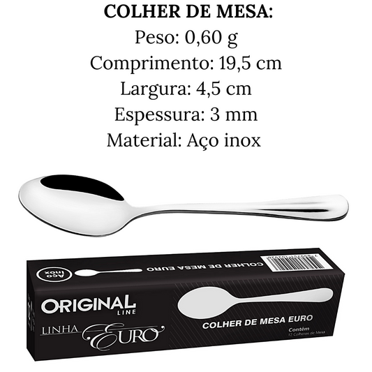 Colher de Mesa Euro Aço Inox Original