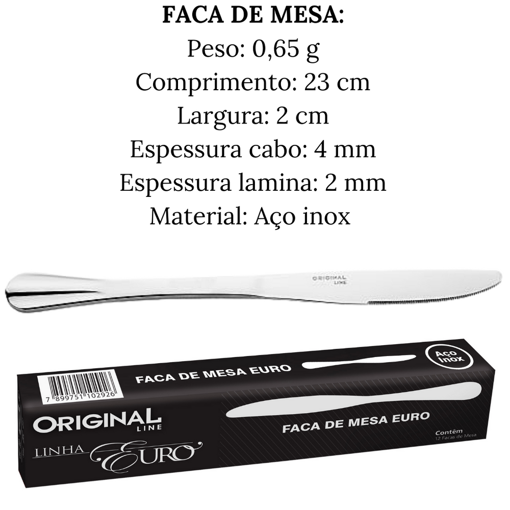 Faca de Mesa Euro em Aço inox Original