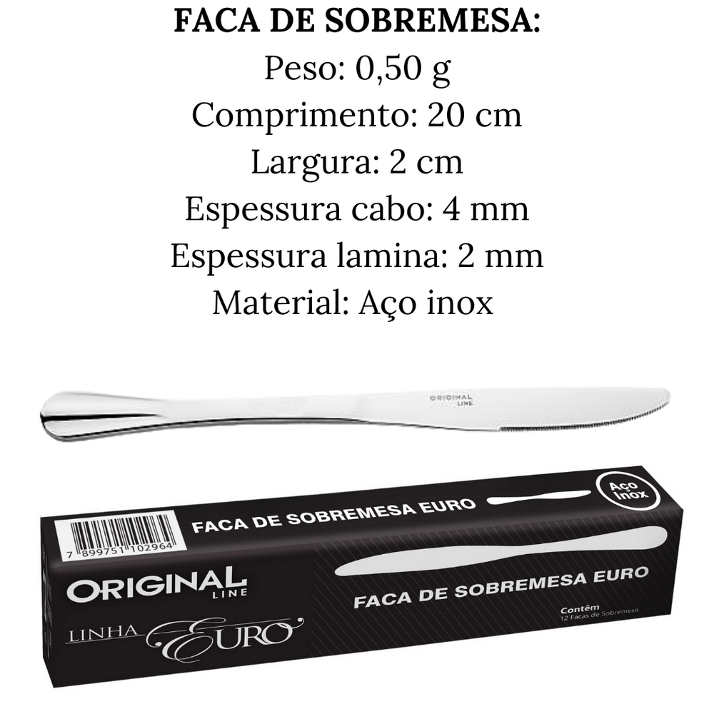 Faca Sobremesa em Aço Inox Euro Original
