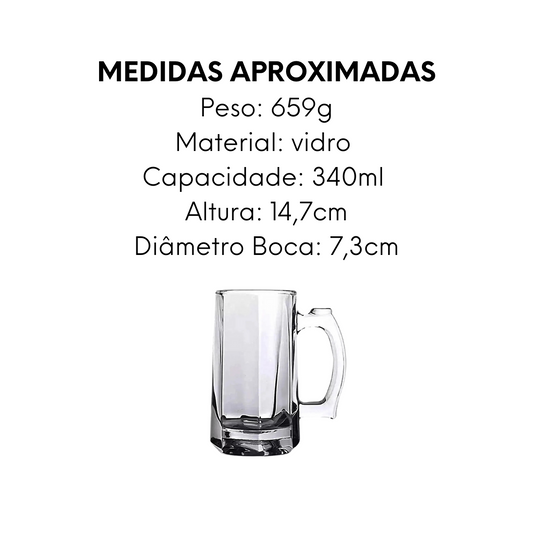 Caneca de Vidro 340ml Para Chopp