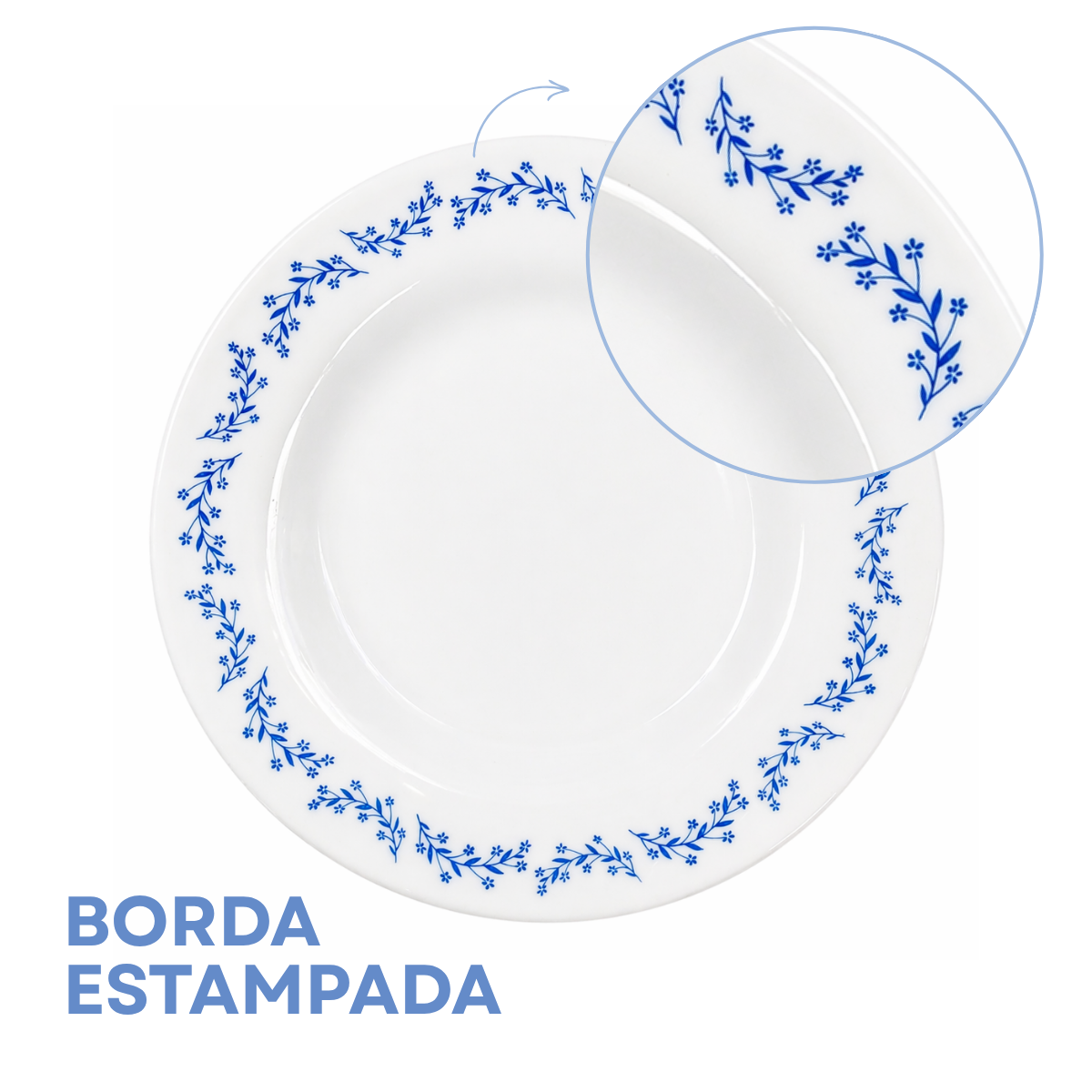 Prato Sobremesa Menu Opaline Borda Azul
