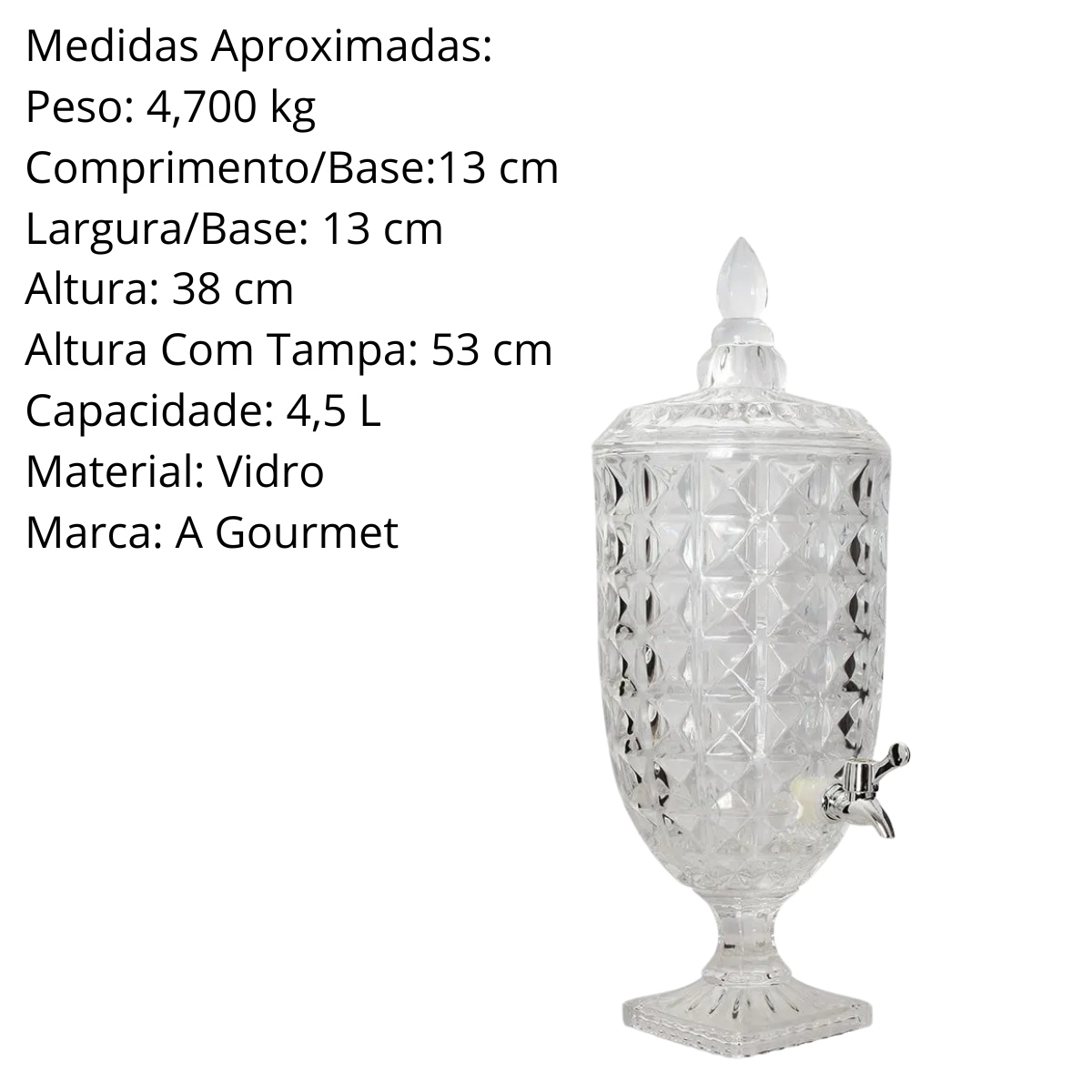 Suqueira Diamond de Vidro 4,5L - A Gourmet