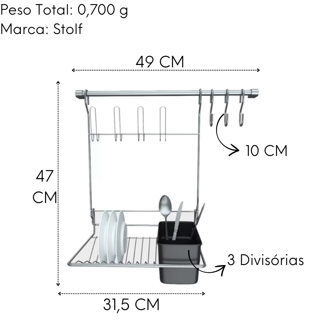 Escorredor de parede Bella Cucina 4 peças em Aço inox - A Gourmet