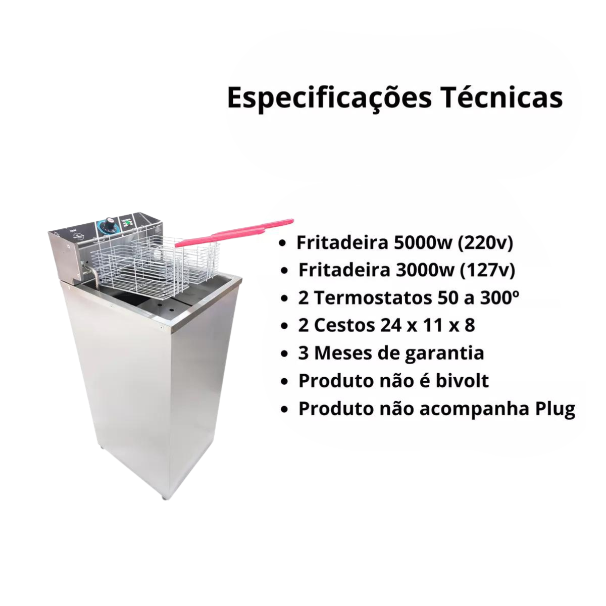 Fritadeira Elétrica E Gabinete Água E Óleo 26l 5000w 220v Aço inox - A Gourmet