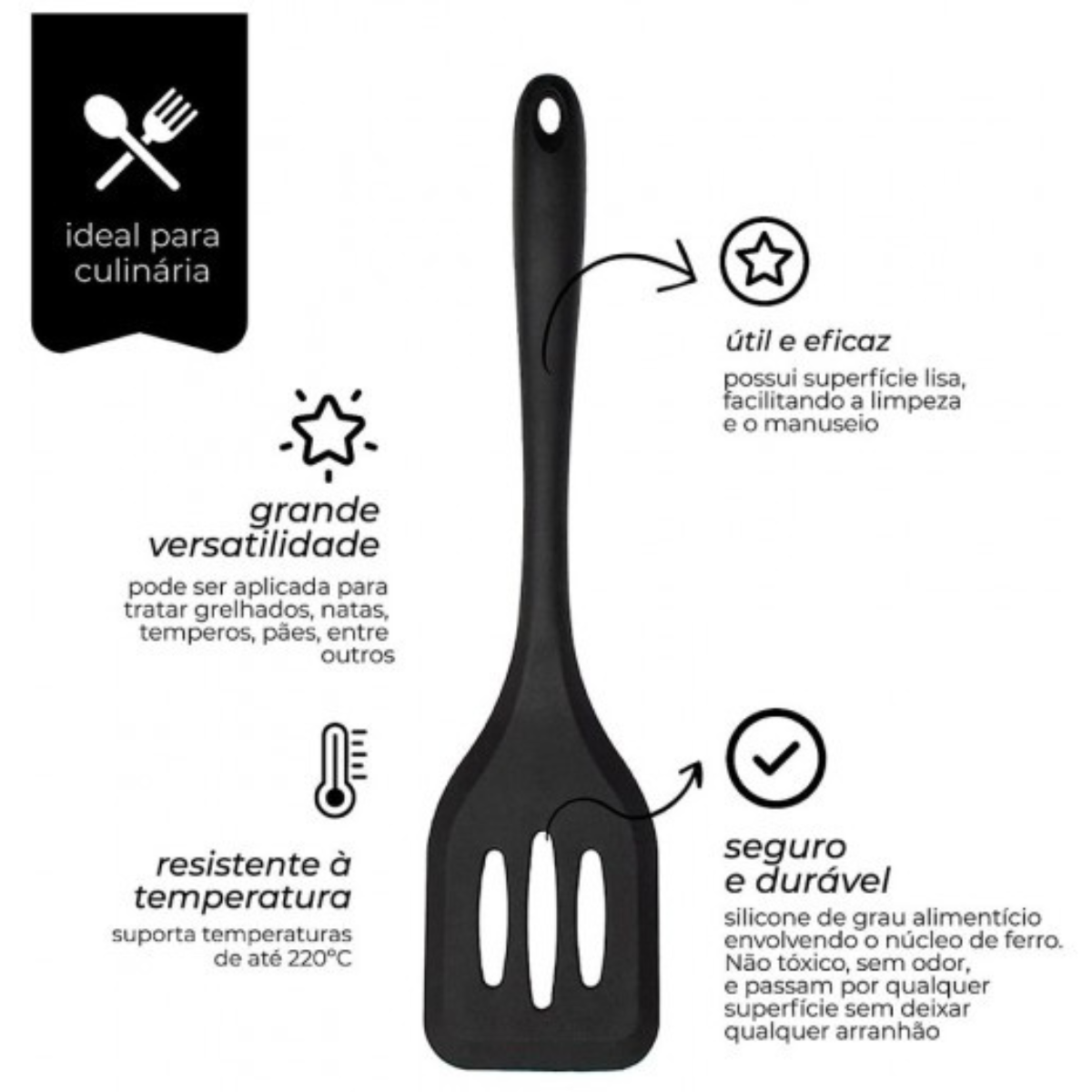 Espátula Vazada de Silicone Preta unyhome