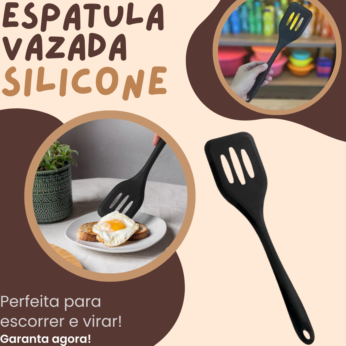 Espátula Vazada de Silicone Preta unyhome