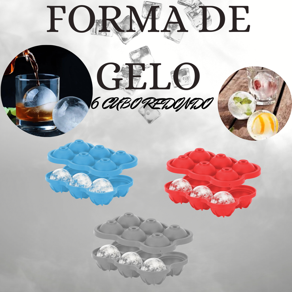 Forma de Gelo em Silicone 6 Cubos Redondos - A Gourmet
