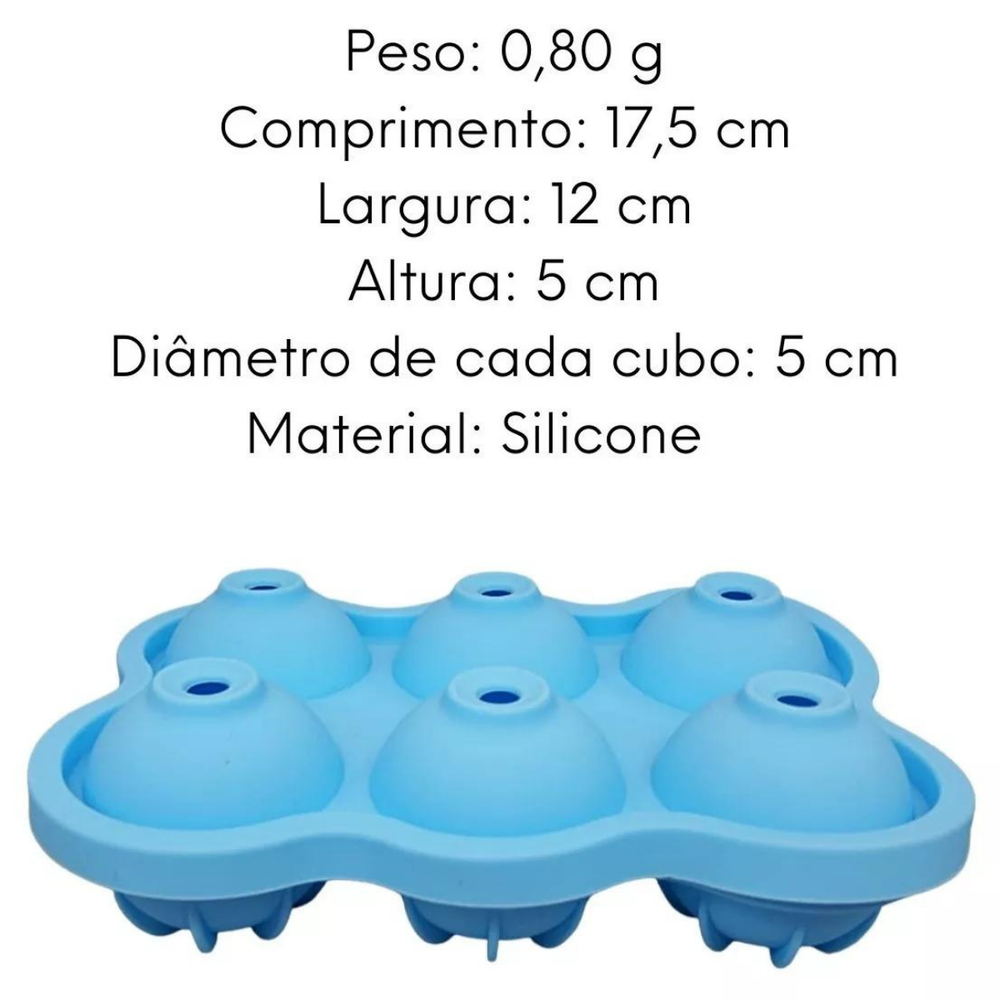 Forma de Gelo em Silicone 6 Cubos Redondos - A Gourmet