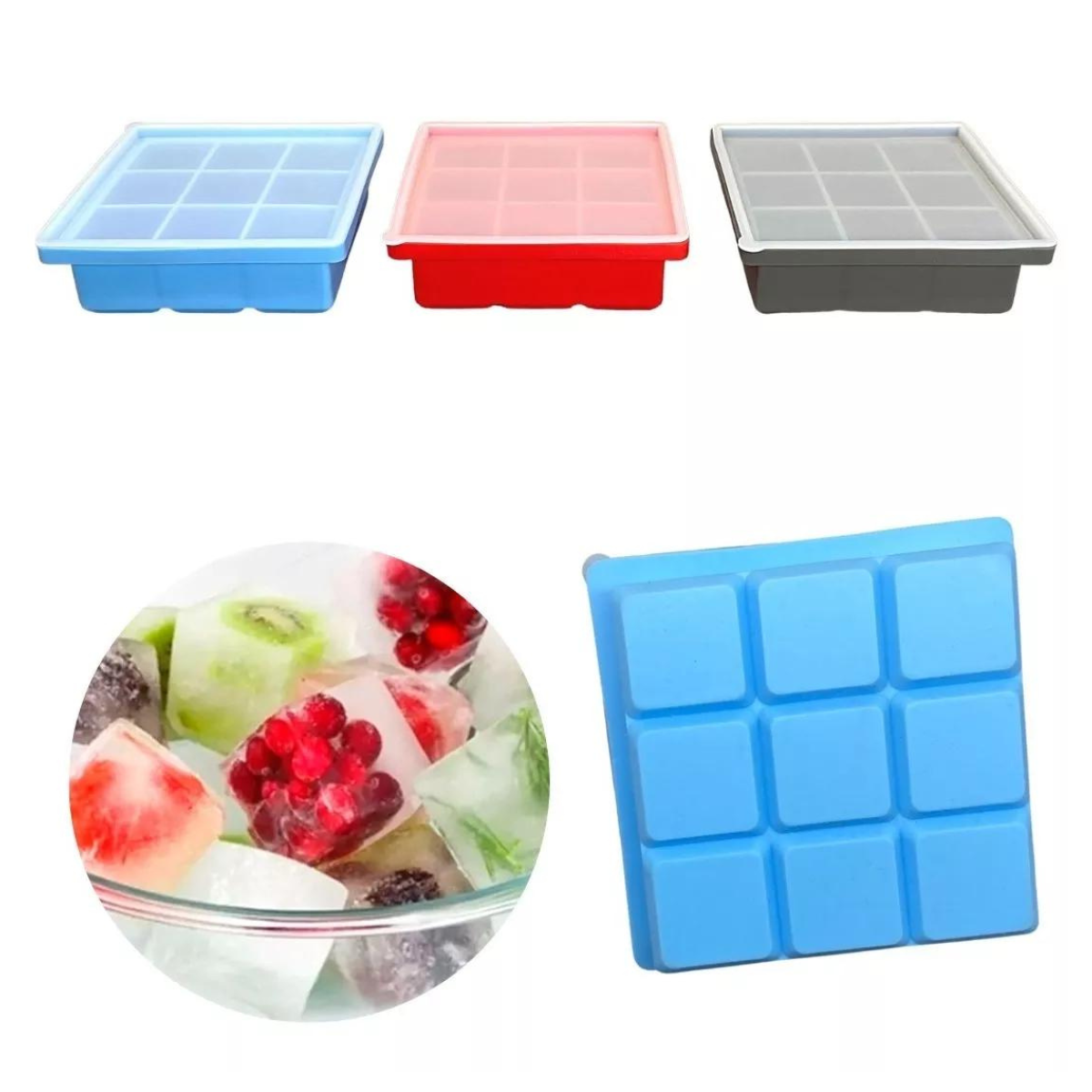 Forma de Gelo Silicone 9 Cubos Com Tampa unyhome