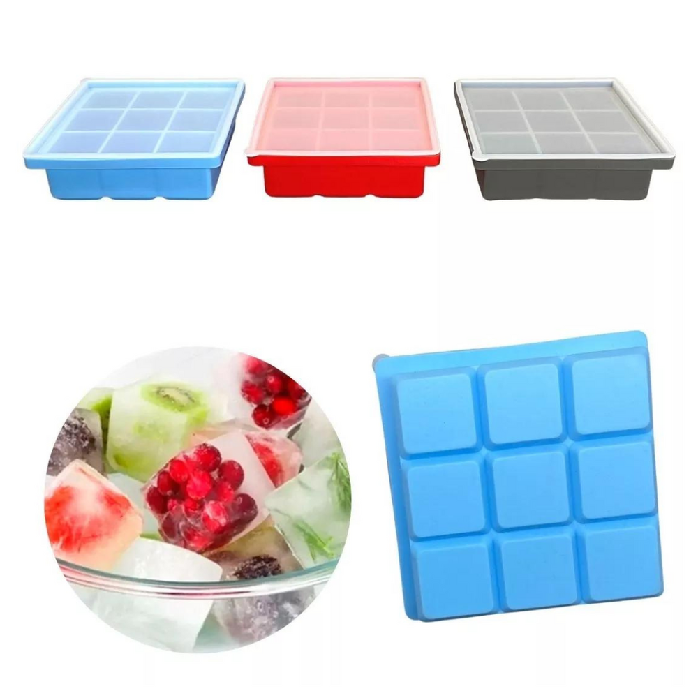 Forma de Gelo Silicone 9 Cubos Com Tampa unyhome