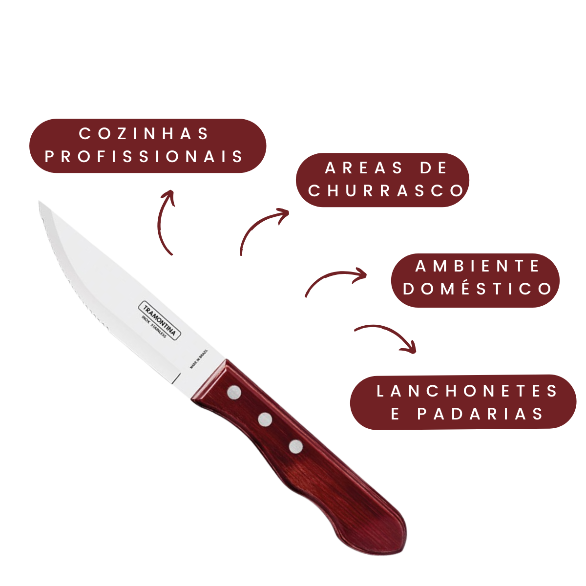 Faca Churrasco C/Ponta Jumbo Tramontina Polywood Vermelho